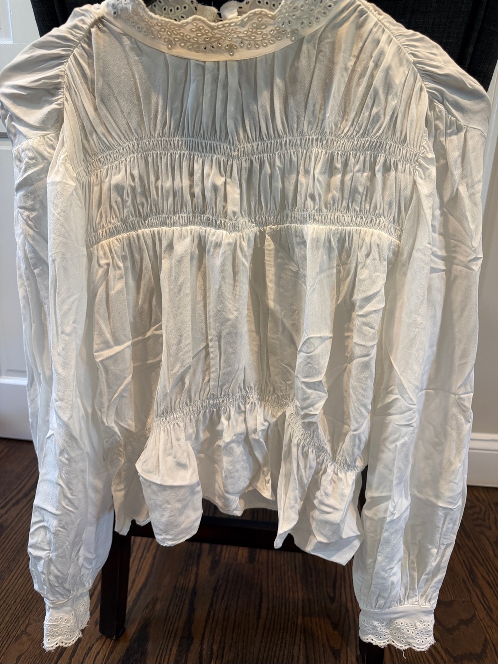 & Other Stories White Smocked Eyelet-Trim Blouse
